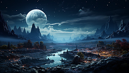 An alien landscape from an exoplanet, featuring unique bioluminescent flora.