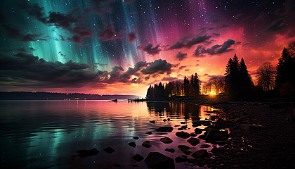 The colorful dance of the Northern Lights across a star-studded sky.