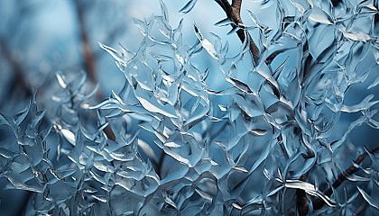 Crystallized frost forming unique, intricate patterns on a windowpane.