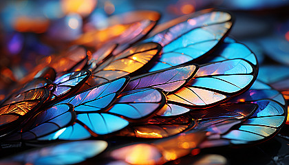 The iridescent scales of a butterfly wing up close.