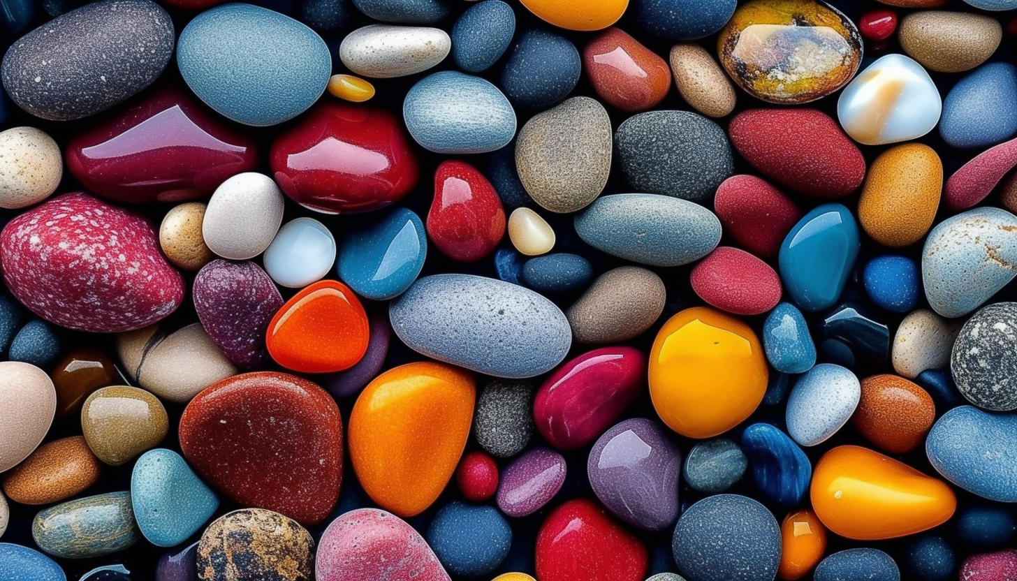 Vibrant, multi-colored pebbles on a riverbank.
