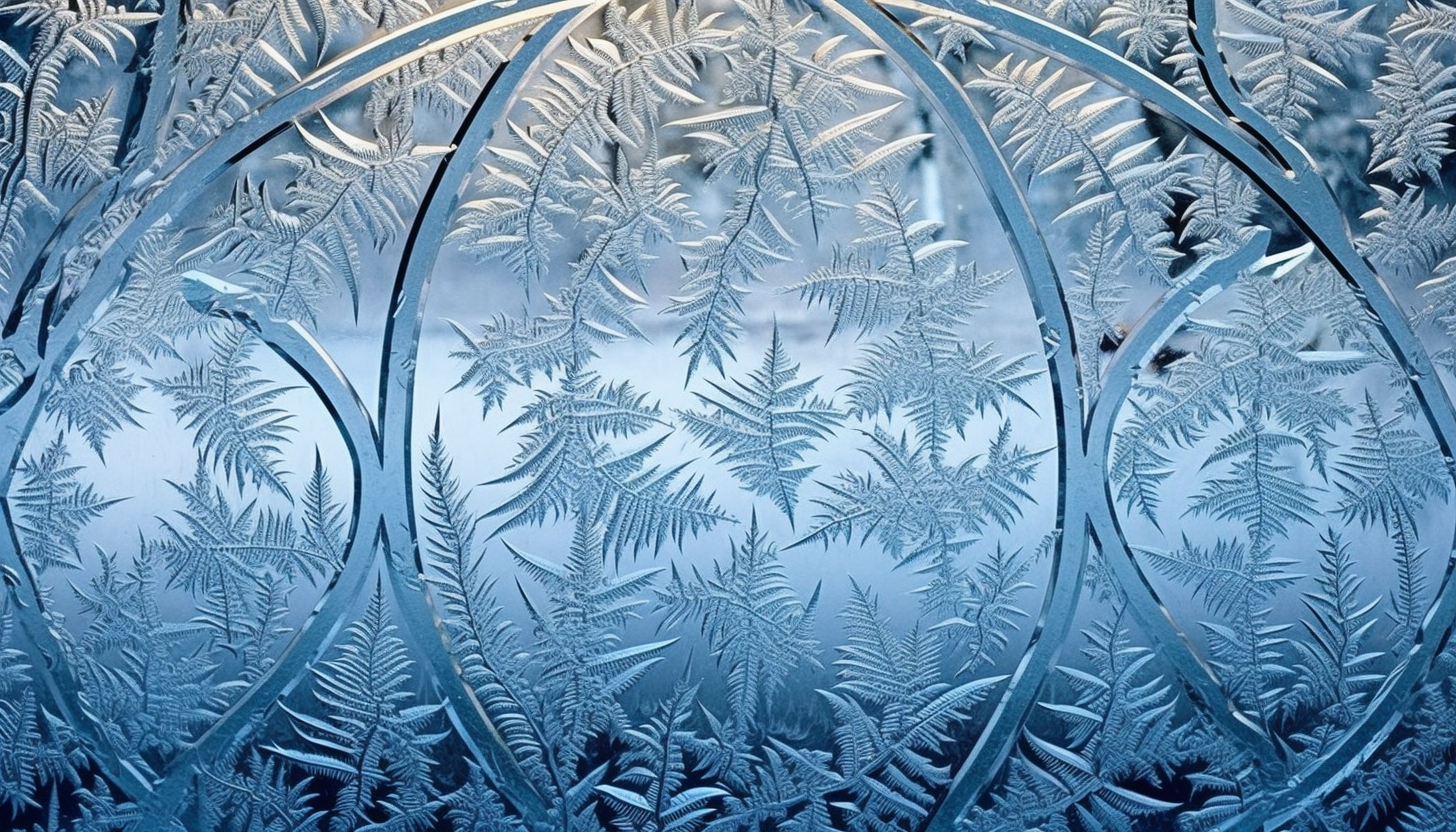 Patterns of frost on a winter window.