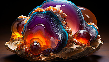 Vibrant bands of color in a mineral-rich, crystal geode.