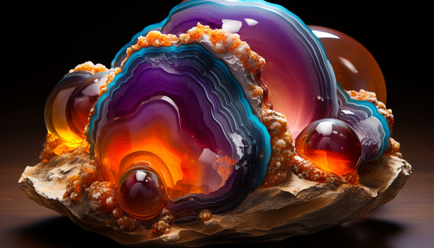 Vibrant bands of color in a mineral-rich, crystal geode.