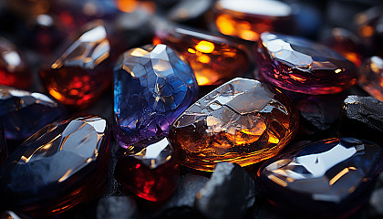 A close-up shot of the vibrant, complex surface of a gemstone or mineral.