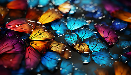 Detailed textures of vibrant butterfly wings under a macro lens.