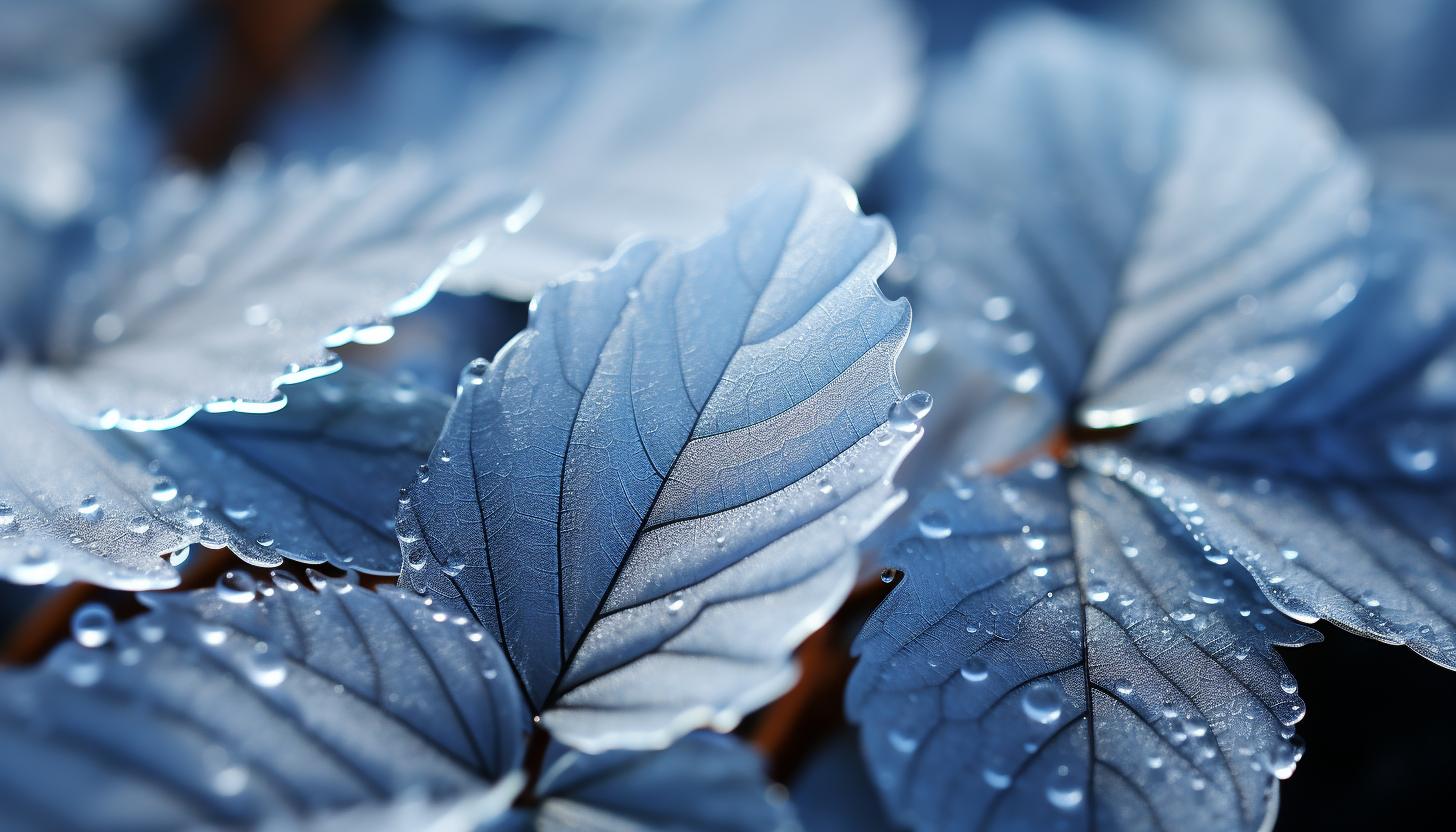 Macro image of frost forming intricate patterns on a leaf or window.