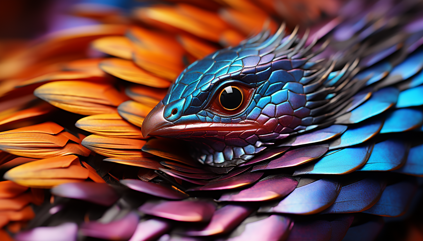 A close-up of the colorful scales on a reptile or fish.