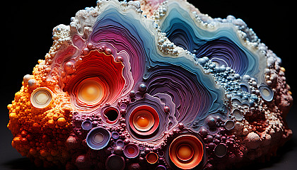 Colorful fractal patterns observed in a cut geode.