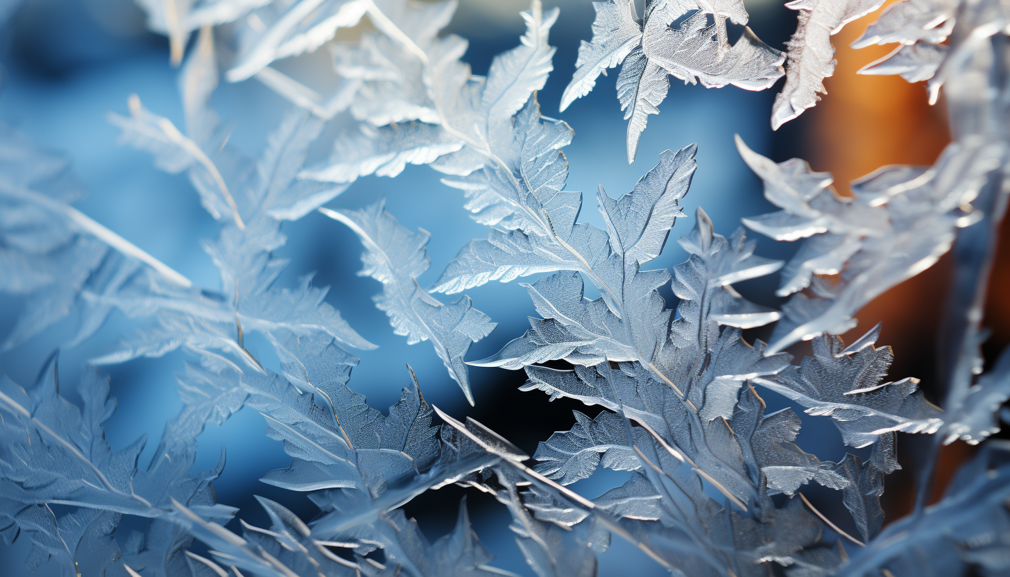 Intricate ice crystals forming a frosty pattern on a windowpane.