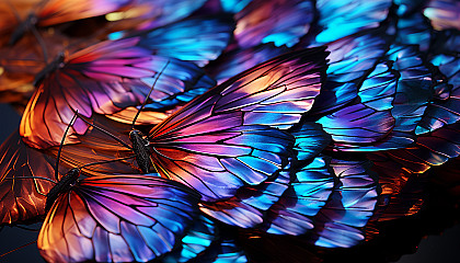 Extreme close-up of iridescent butterfly wings.