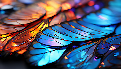 Macro view of an iridescent butterfly wing.