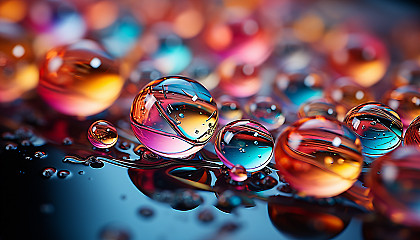 Close-up of a rainbow-hued bubble surface reflecting light.