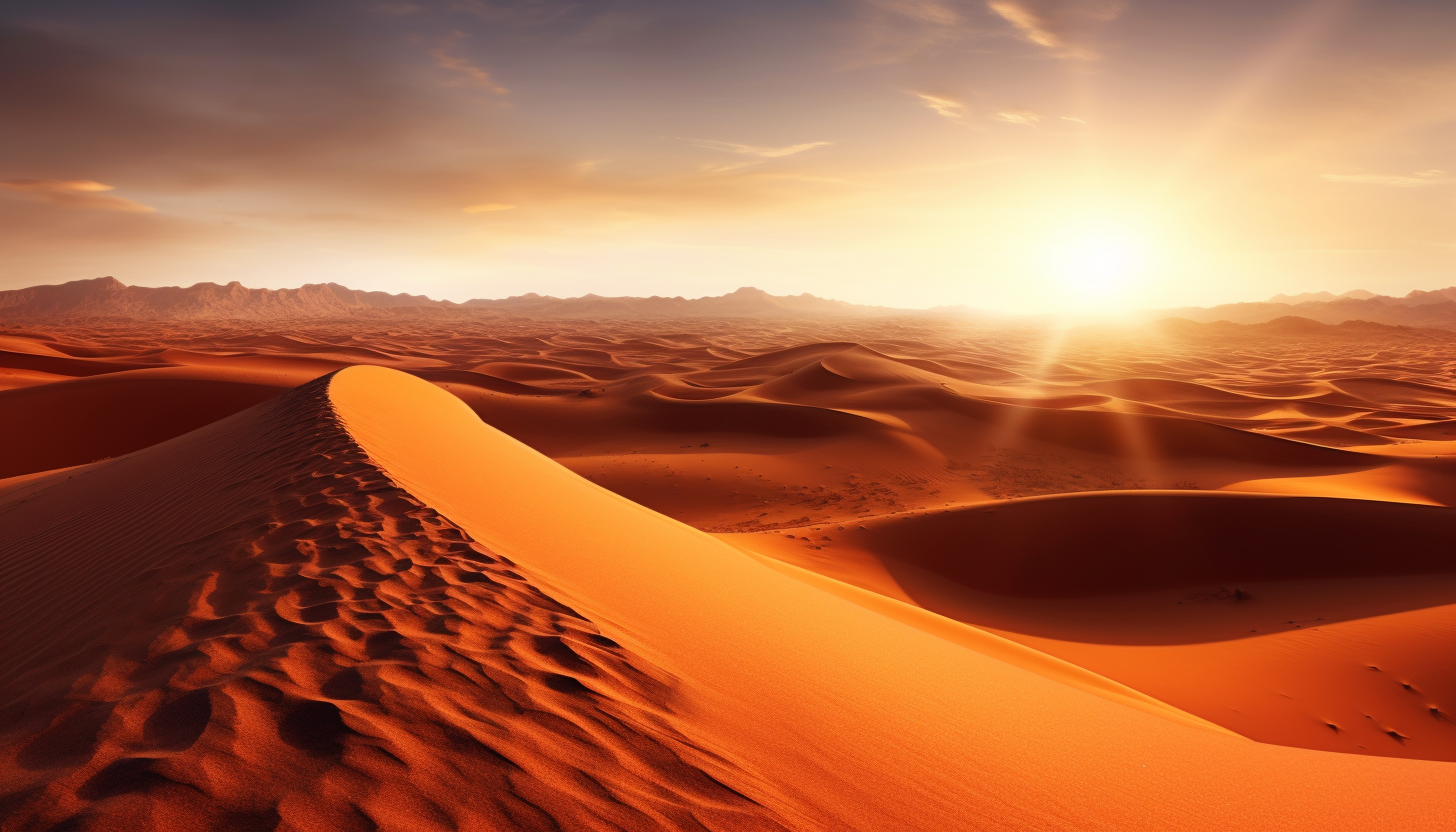 Endless rolling sand dunes under a blazing desert sun.