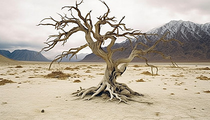 The eerie beauty of a dead tree in a barren landscape.