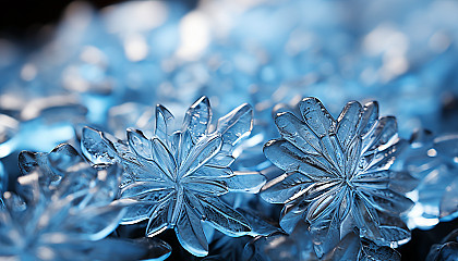 Macro view of frost crystals forming a natural, abstract pattern.