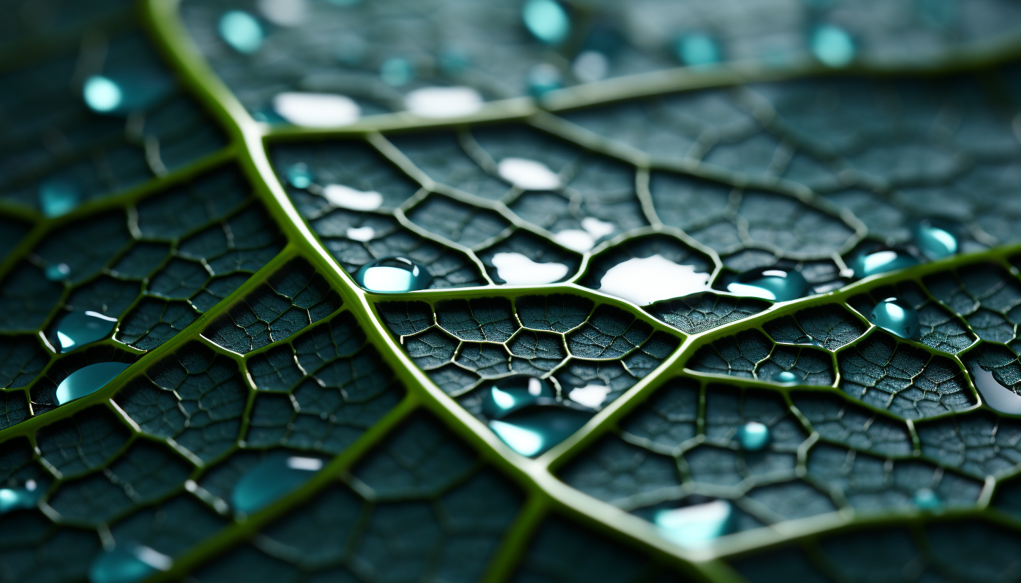 A close-up of the surface of a leaf, showing the detailed structure of its veins.