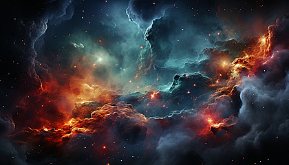 A vivid nebula in deep space, full of swirling colors and stars.