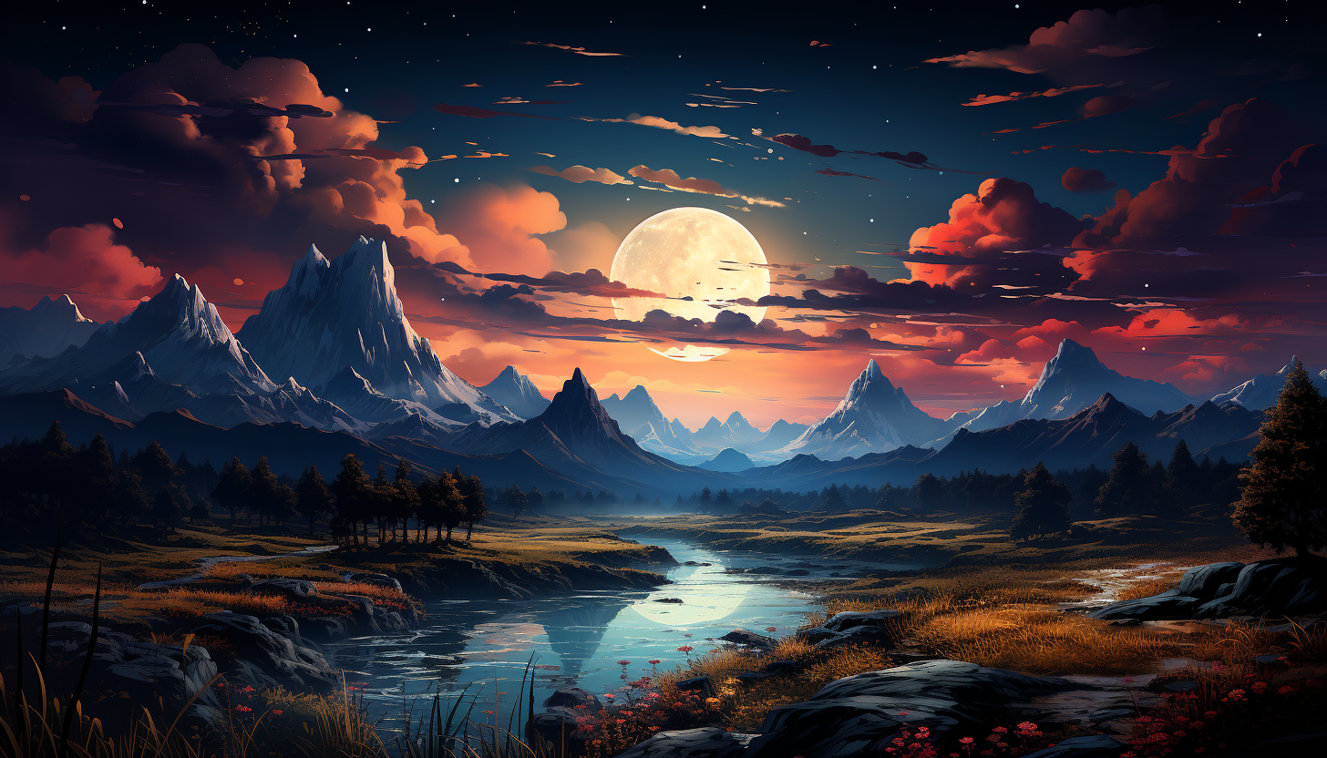 The surface of a distant, alien planet with brightly colored landforms and skies.