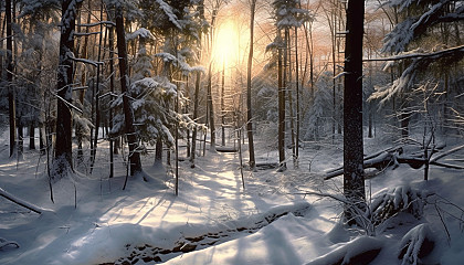 Sunlight breaking through after a winter snowstorm.