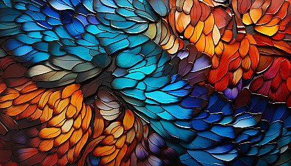 Detailed patterns and vibrant colors of a butterfly wing.