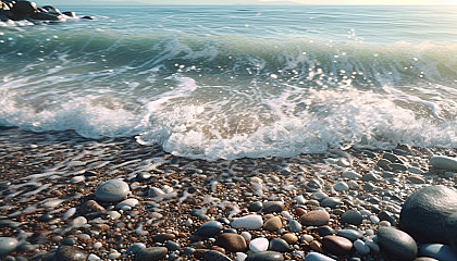 Gentle waves lapping against a pebbled beach.