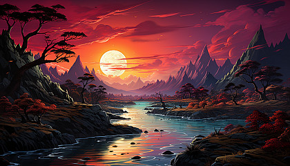 Vibrant hues of a sunset on an alien planet.