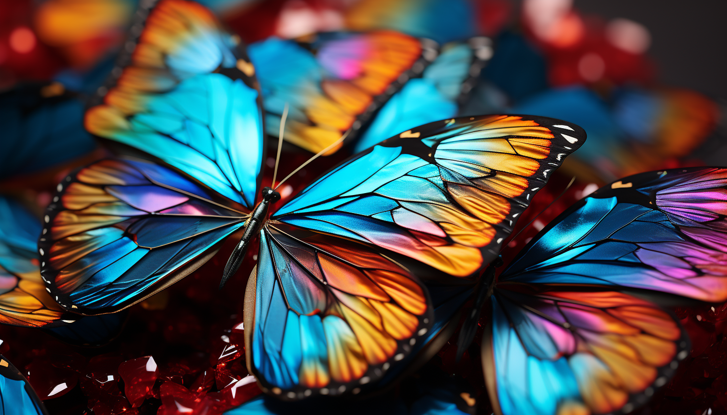 A macro view of butterfly wings showing the intricate details and vibrant colors.