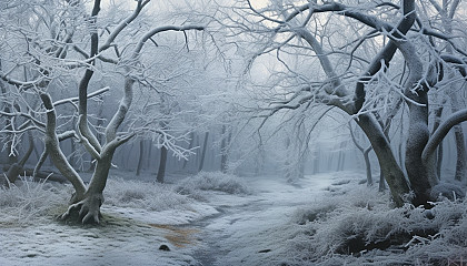 Frost-covered landscapes, with delicate ice crystals adorning branches and leaves.