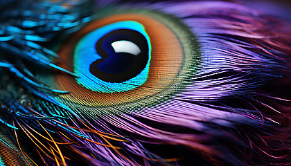 Macro view of a peacock feather revealing the beautiful details and color gradients.