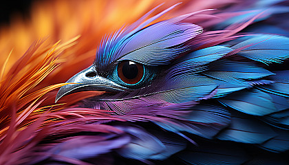 Extreme close-up of a brilliantly colored bird feather.