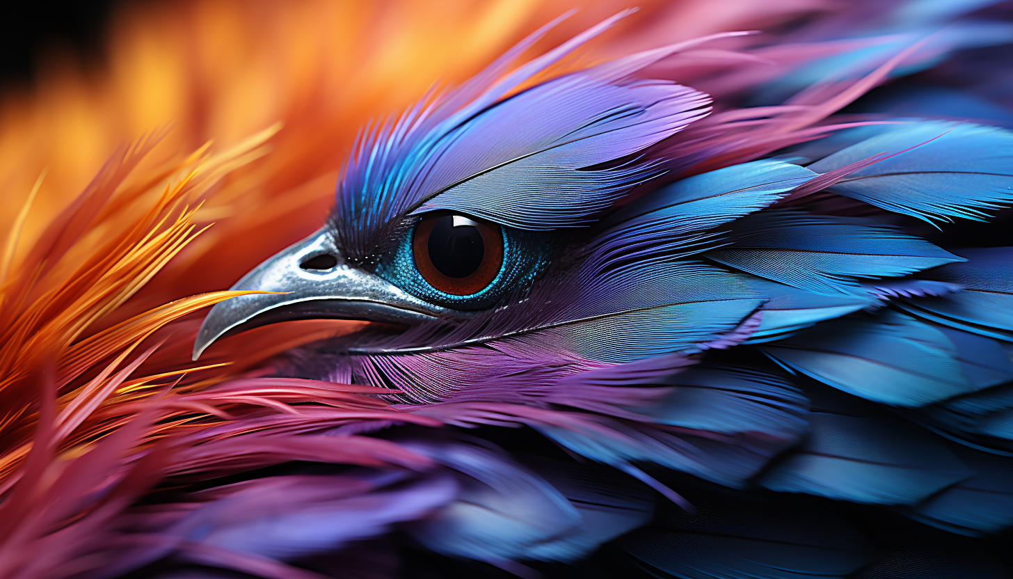 Extreme close-up of a brilliantly colored bird feather.