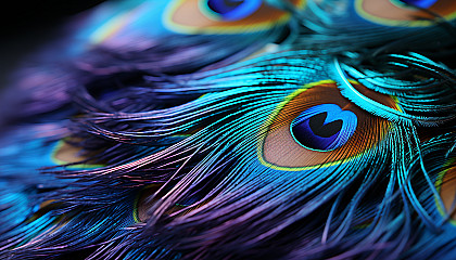 A close-up of a peacock feather, revealing its intricate patterns and colors.