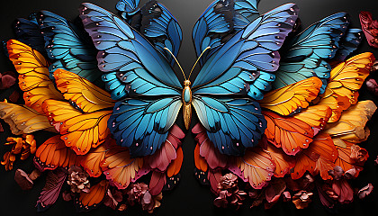 The intricate details of a butterfly's wings in a myriad of colors.