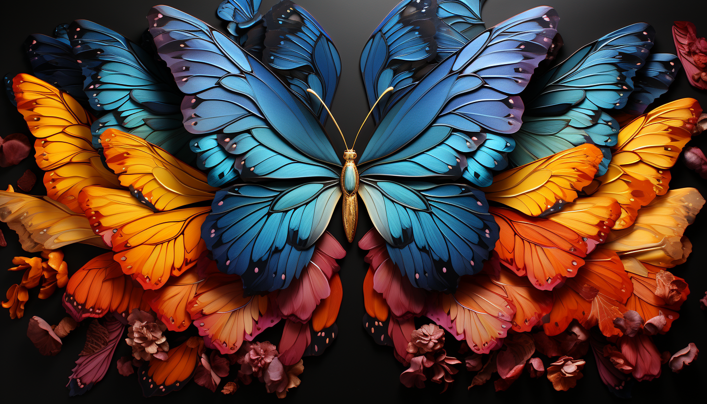 The intricate details of a butterfly's wings in a myriad of colors.