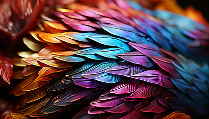 A macro shot of the multicolored scales of a tropical fish.