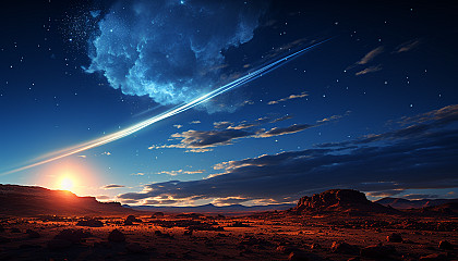 A meteor shower against the backdrop of the Milky Way.