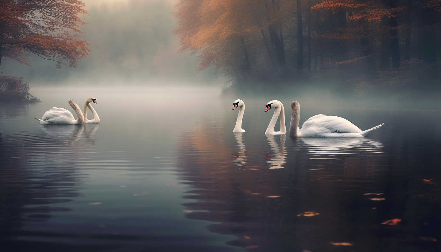 Majestic white swans floating on a serene lake.