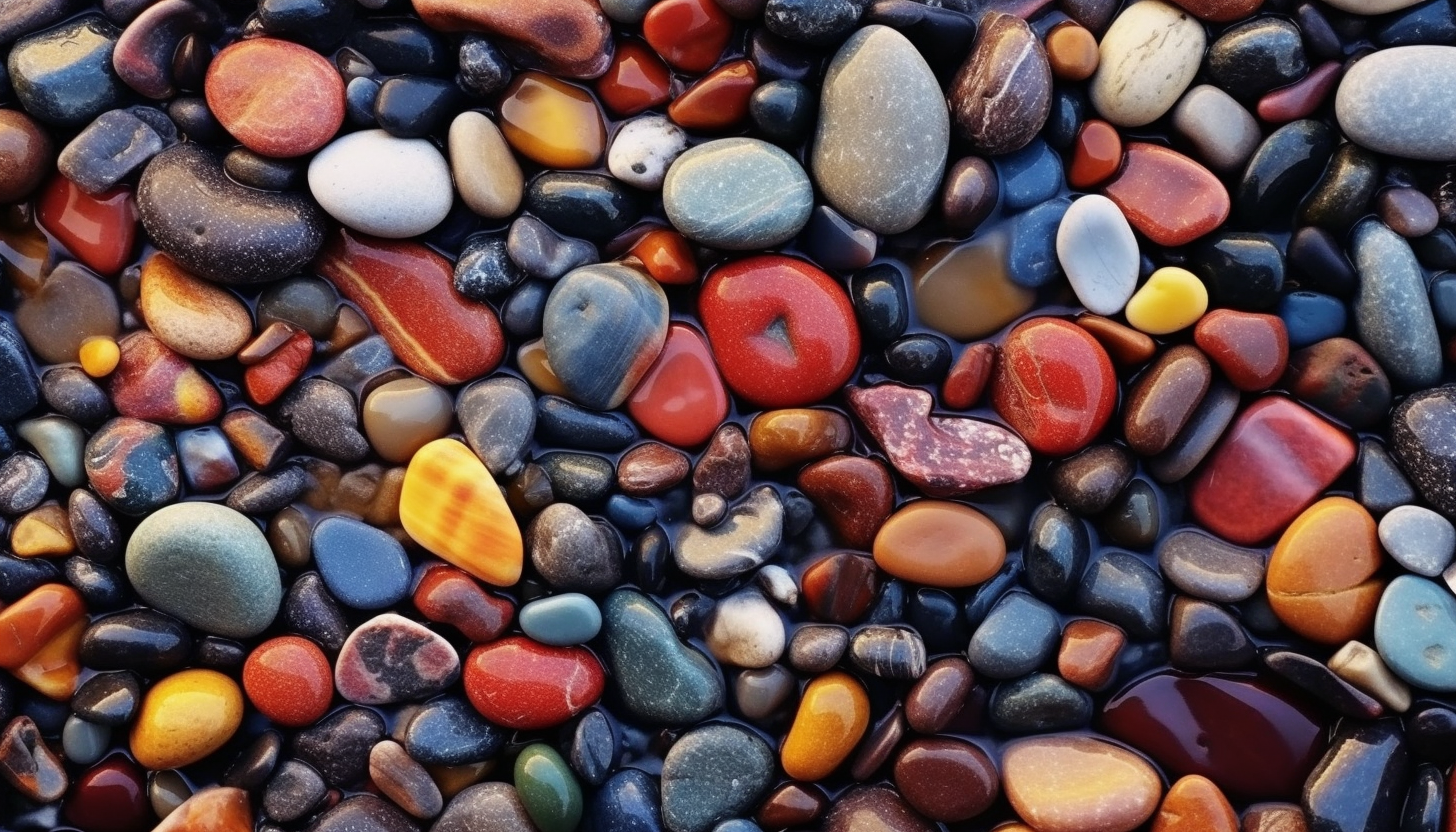 Vibrant, multi-colored pebbles on a riverbank.