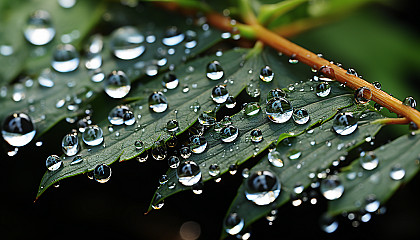 Dew drops on a spider's web, each one reflecting the world in miniature.