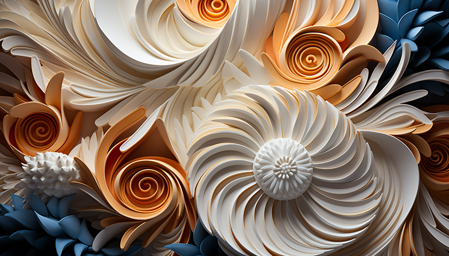 Close-up of the intricate, swirling pattern of a nautilus shell.