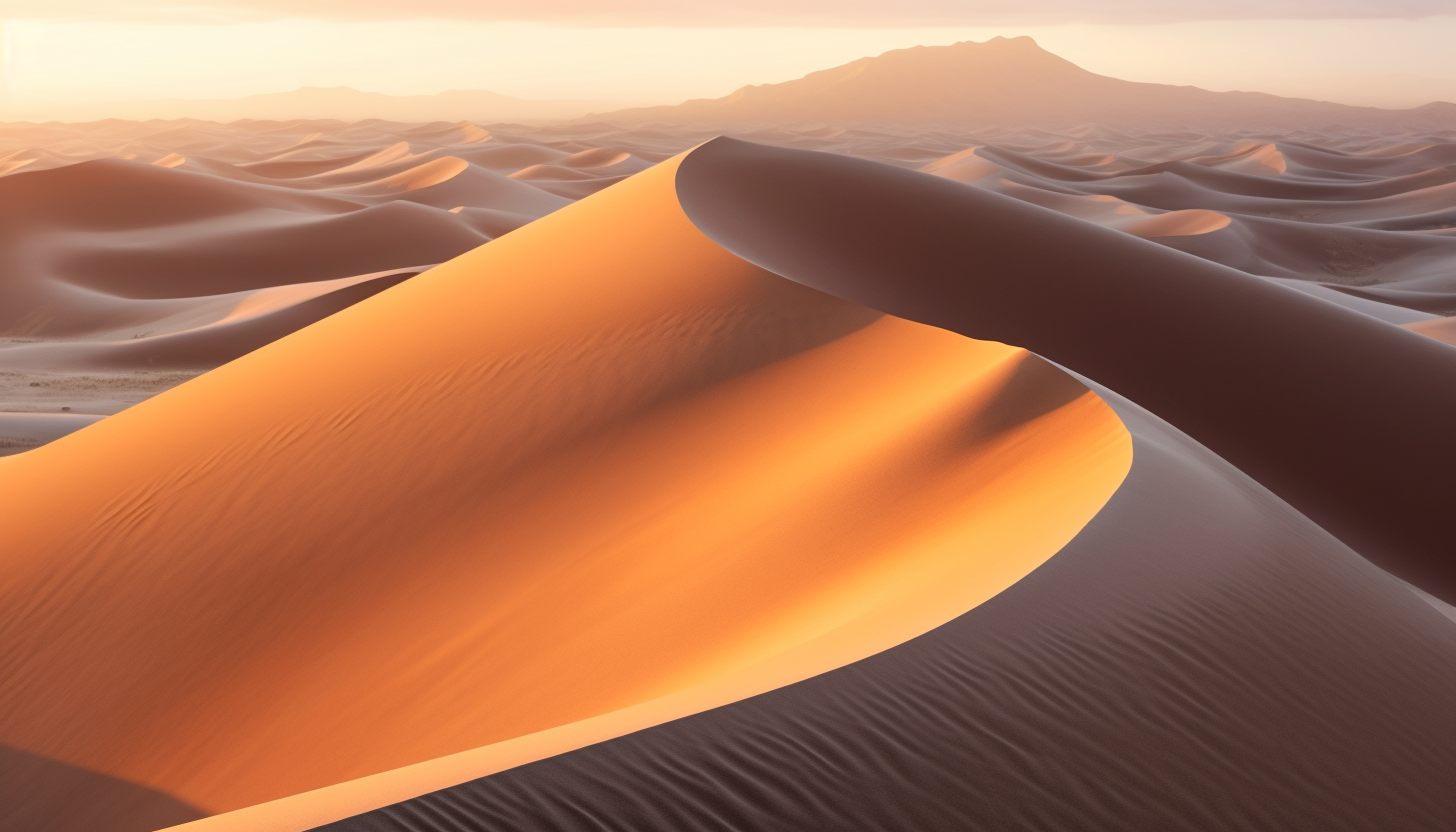 Wind shaping the sand dunes in a desert.