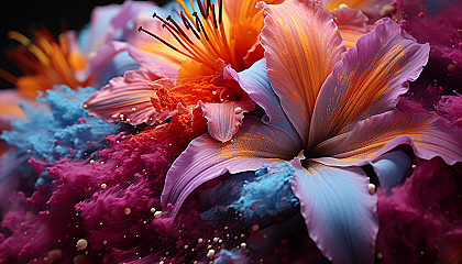 A macro view of pollen dust on a vibrant flower petal.
