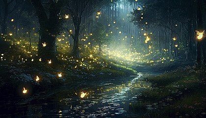 Fireflies illuminating a quiet summer night.