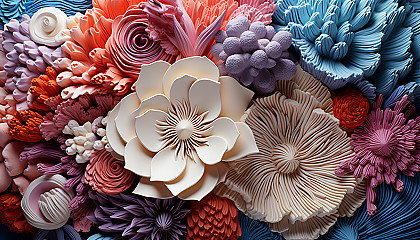 The detailed texture and colors of a piece of coral or seashell.