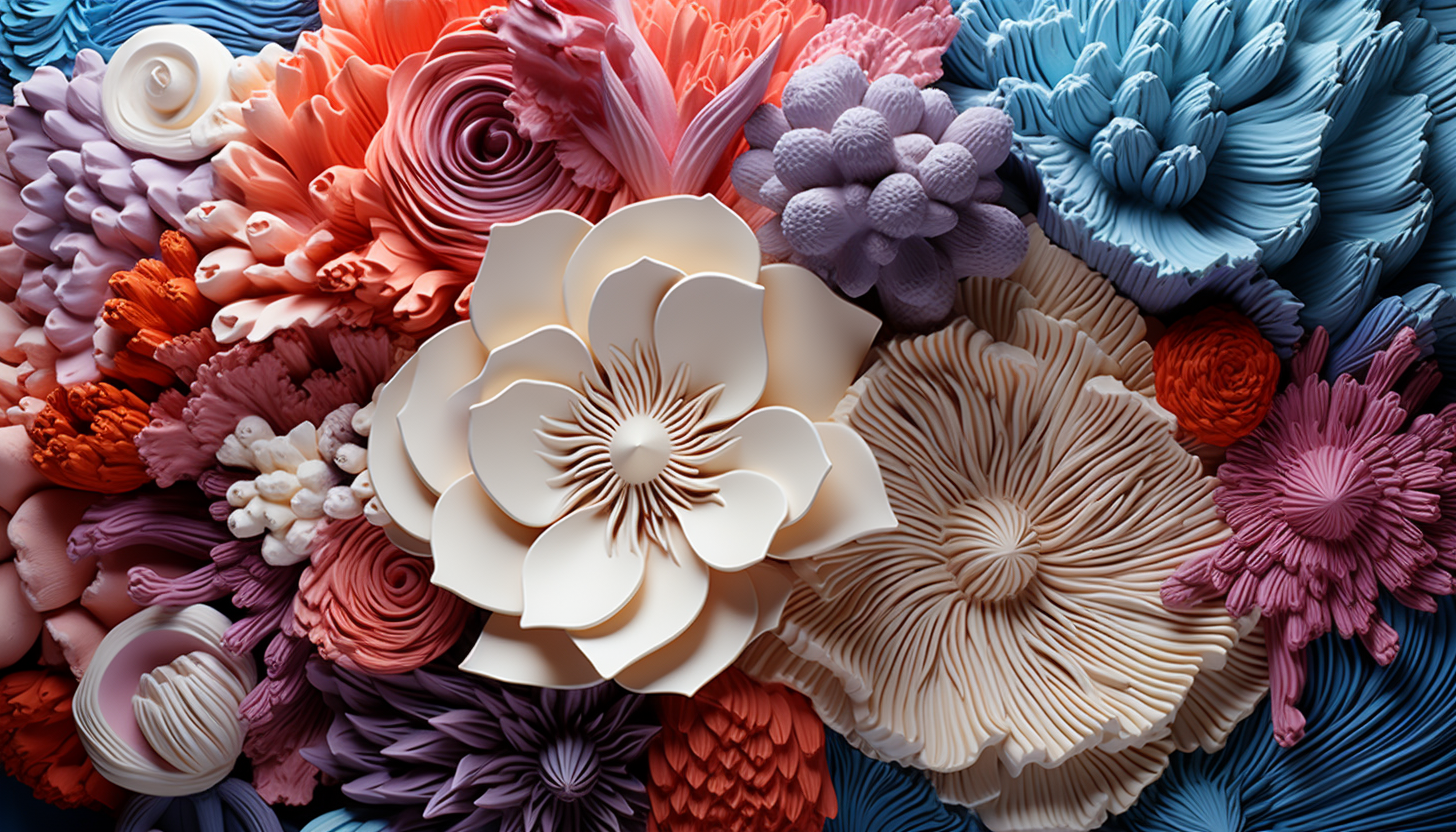 The detailed texture and colors of a piece of coral or seashell.