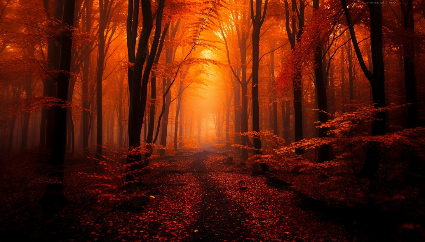 The fiery hues of a forest in autumn.