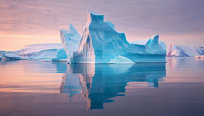 Iceberg formations in a serene polar landscape.