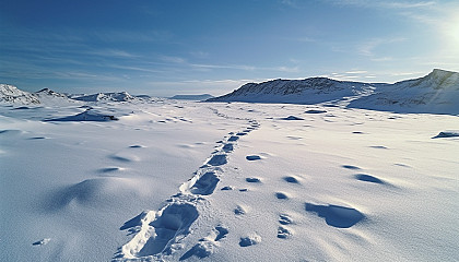 A pristine snowfield, unbroken except for animal tracks.
