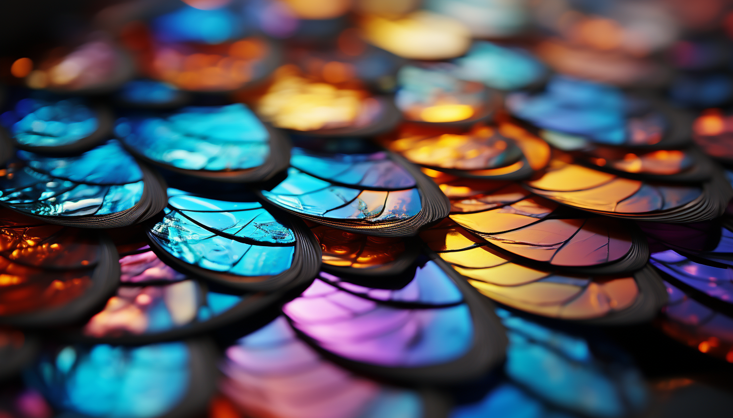 Intricate patterns and vibrant colors of a butterfly's wing under a macro lens.